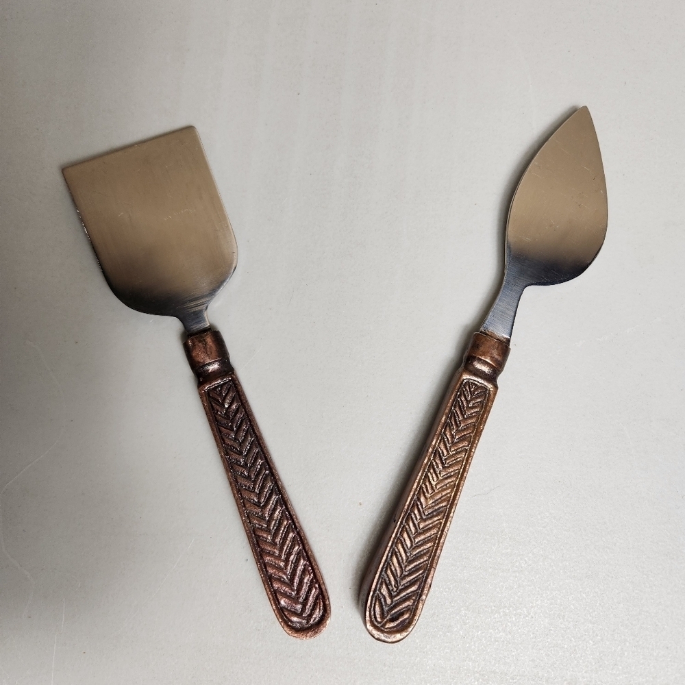 Stainless Steel/Copper Tone Brutalist Rustic Cheese Knives Charcuterie